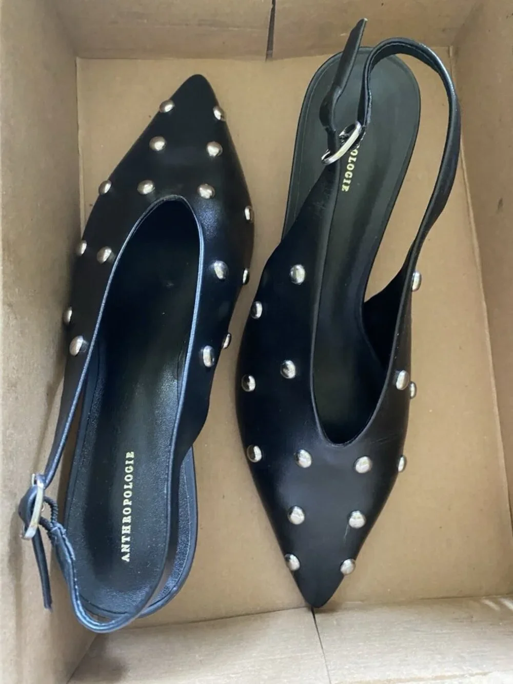 By Anthropologie Pointed-Toe Slingback Pumps size 6 black color